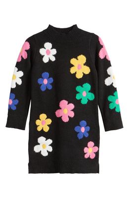 Truly Me Floral Long Sleeve Sweater Dress in Black Multi