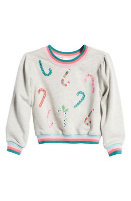 Truly Me Kids' Candy Cane Graphic Sweatshirt in Heather Gray