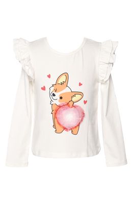 Truly Me Kids' Corgi Long Sleeve Cotton Graphic T-Shirt in White