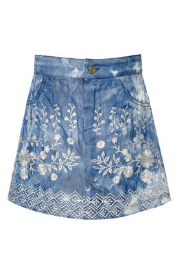 Truly Me Kids' Embroidered Cotton Denim Skirt in Blue Multi