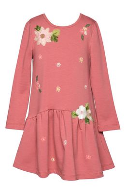Truly Me Kids' Floral Embroidered Long Sleeve Cotton Blend Dress in Rose