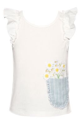 Truly Me Kids' Flower Pocket T-Shirt in White Multi