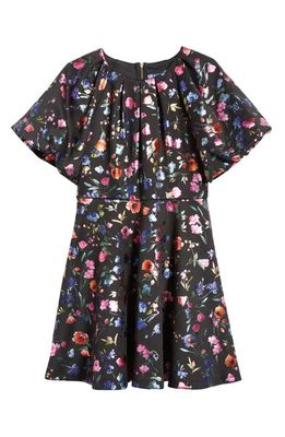 Truly Me Kids' Metallic Floral Flutter Sleeve Fit & Flare Dress in Black Multi