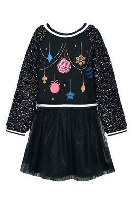 Truly Me Kids' Ornament Long Sleeve Dress in Black Multi