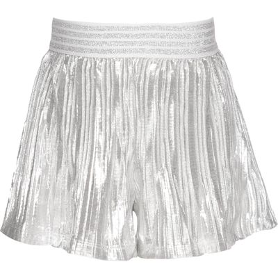 Truly Me Kids' Pleated Metallic Shorts in Silver 