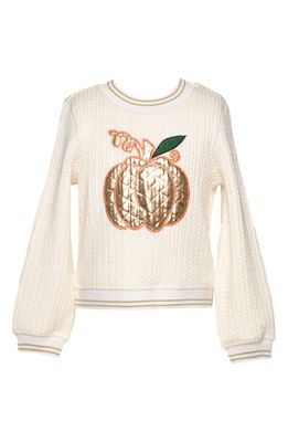 Truly Me Kids' Pumpkin Appliqué Quilted Sweatshirt in Ivory