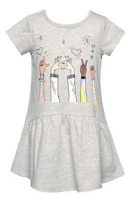 Truly Me Kids' Sign Language Embellished Graphic Tee Dress in Heather Gray