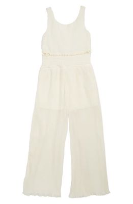 Truly Me Kids' Sleeveless Plissé Jumpsuit in Cream 