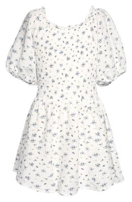 Truly Me Kids' Smocked Puff Sleeve Dress in White Multi