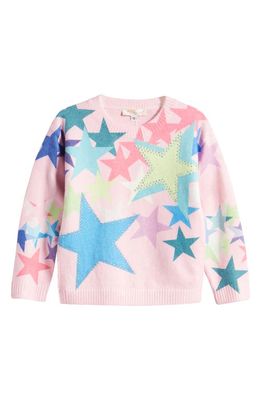 Truly Me Kids' Star Embellished Crewneck Sweater in Pink Multi
