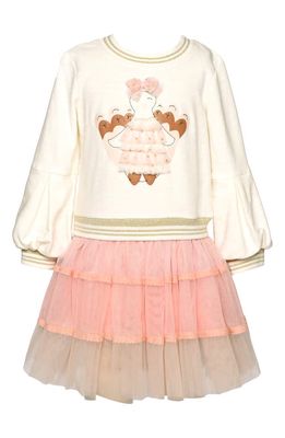 Truly Me Kids' Turkey Long Sleeve Cotton Blend Tutu Dress in Ivory/Pink