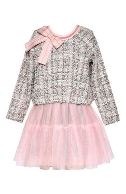 Truly Me Kids' Tweed & Tulle Faux Two-Piece Dress in Pink Multi 