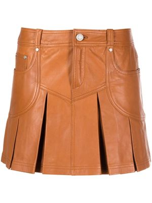Trussardi box-pleated leather miniskirt - Brown