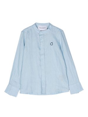 TRUSSARDI JUNIOR collarless long-sleeve linen shirt - Blue