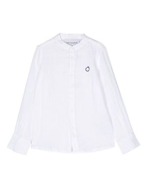 TRUSSARDI JUNIOR collarless long-sleeve linen shirt - White
