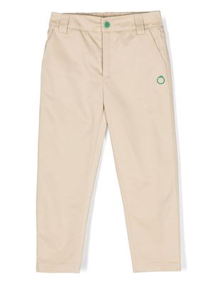 TRUSSARDI JUNIOR embroidered-logo cotton trousers - Neutrals