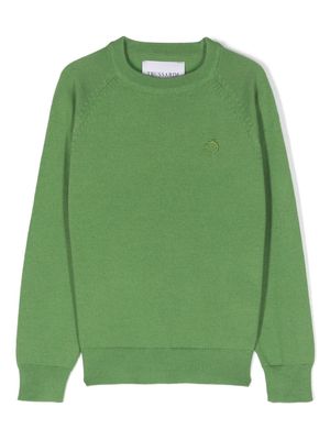 TRUSSARDI JUNIOR fine-knit logo-embroidered sweatshirt - Green