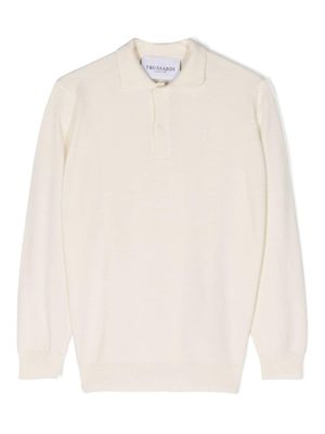 TRUSSARDI JUNIOR logo-embroidered knitted polo shirt - White