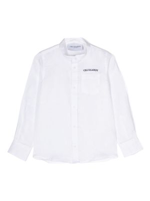 TRUSSARDI JUNIOR logo-embroidered linen shirt - White