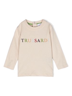 TRUSSARDI JUNIOR logo-embroidered long-sleeve T-shirt - Neutrals
