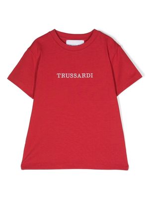 TRUSSARDI JUNIOR logo-embroidery cotton T-shirt - Red