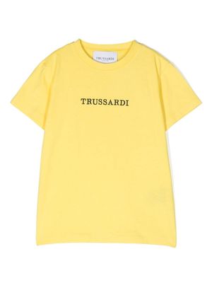 TRUSSARDI JUNIOR logo-embroidery cotton T-shirt - Yellow