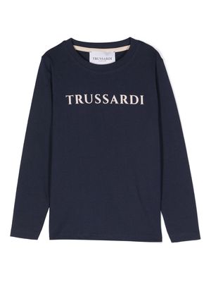 TRUSSARDI JUNIOR logo-flocked cotton sweatshirt - Blue