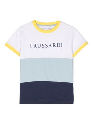 TRUSSARDI JUNIOR logo-print colour-block T-shirt - Blue