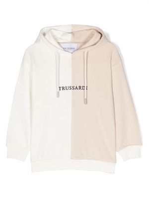 TRUSSARDI JUNIOR logo-print cotton hoodie - White