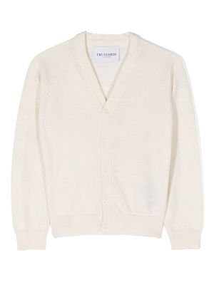 TRUSSARDI JUNIOR V-neck buttoned cardigan - White