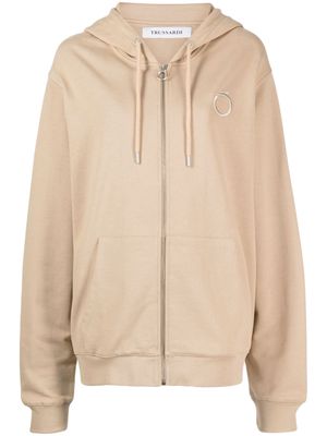 Trussardi monogram-embroidered cotton hoodie - Neutrals