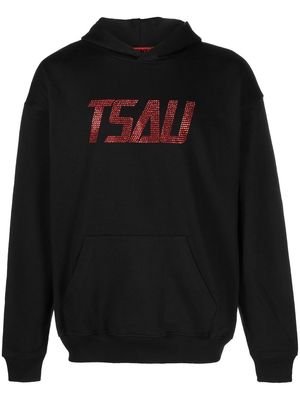 TSAU crystal-logo embellishment hoodie - Black