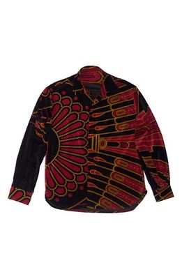 TSAU Deco Velveteen Button-Up Shirt in Red/Black