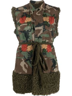 TU LIZE' camouflage floral-embroidered waistcoat - Green