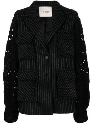 TU LIZE' contrast-sleeve pinstripe puffer jacket - Black