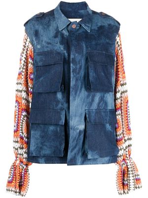 TU LIZE' crochet detailed denim jacket - Blue