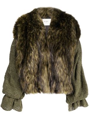 TU LIZE' embroidered-detail faux-fur coat - Green