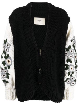 TU LIZE' floral-embroidered cardigan - Black