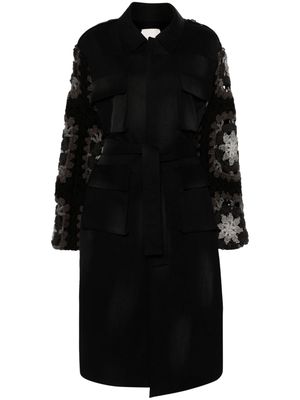 TU LIZE' knitted-sleeve belted trench coat - Black