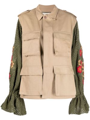 TU LIZE' knitted-sleeve cargo jacket - Neutrals