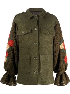 TU LIZE' knitted-sleeves oversized jacket - Green