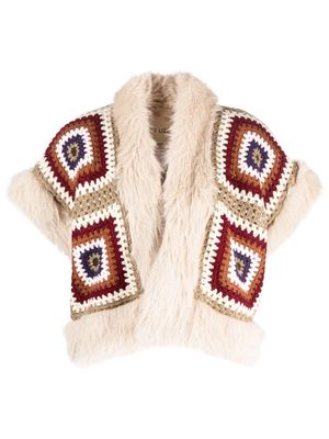 TU LIZE' short-sleeved crochet-knit cropped jacket - Neutrals
