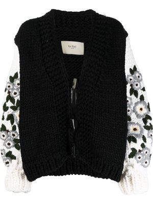 TU LIZE' two-tone floral-embroidered cardigan - Black