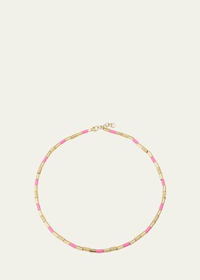 Tubini 9K Yellow Gold and Pink Enamel Necklace