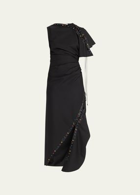 Tucked Asymmetric Lace-Up Grommet Dress