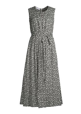 Tulip-Printed Sleeveless Midi Dress
