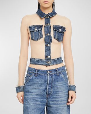 Tulle Illusion Denim Top