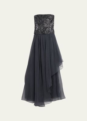 Tulle Skirt Gown with Sequin Knit Bodice