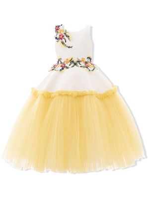 Tulleen Aquino floral-embroidered dress - Yellow