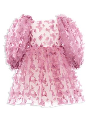 Tulleen butterfly-appliqué flared dress - PINK